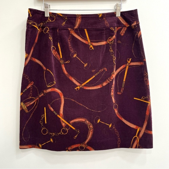 TALBOTS CORDUROY A-LINE SKIRT EQUESTRIAN PRINT SKIRT MAROON BURGUNDY BROWN 10 - Picture 4 of 8